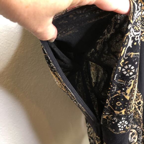 Fuzzi black white gold floral fringe trim open front kimono top size Medium - Picture 6 of 16